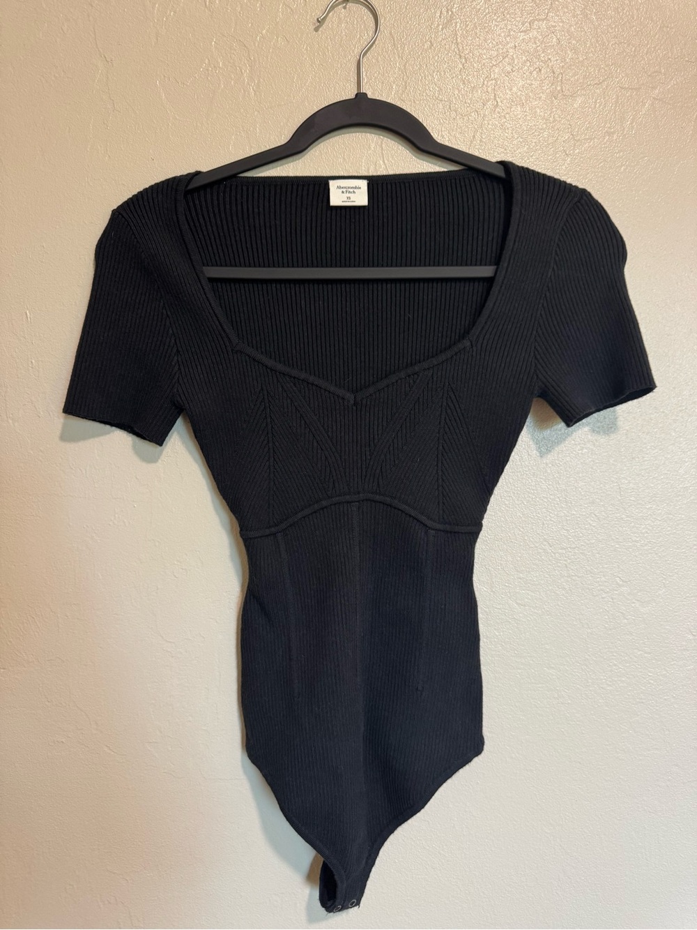 Abercrombie Black Ribbed Sweetheart Corset Short Sleeve Bodysuit XS